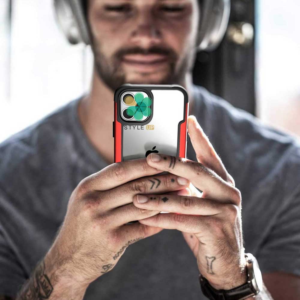 عکس قاب HUANMIN گوشی ایفون iPhone 12 Pro Max مدل شفاف دور فلزی