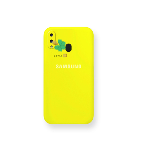 خرید قاب گوشی سامسونگ Galaxy A20 مدل سیلیکونی محافظ لنز دار رنگ زرد