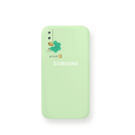 خرید قاب گوشی سامسونگ Galaxy A7 2018 مدل سیلیکونی محافظ لنز دار رنگ سبز پاستیلی