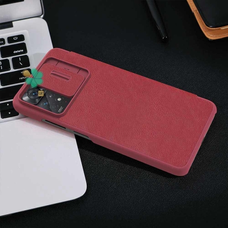 خرید کیف چرم نیلکین گوشی شیائومی Redmi Note 11 Pro مدل Qin Pro رنگ زرشکی