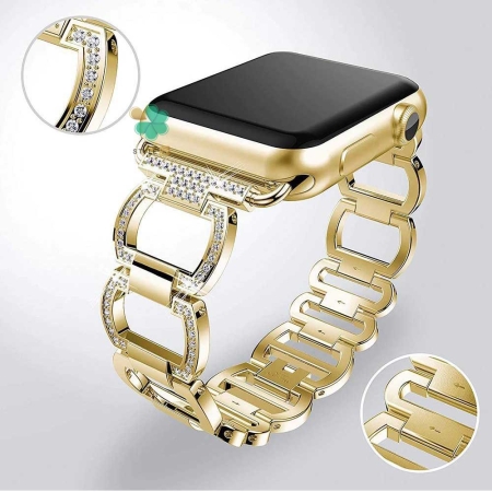 خرید بند زنانه اپل واچ Apple Watch 42/44mm مدل Diamond Versace رنگ طلایی