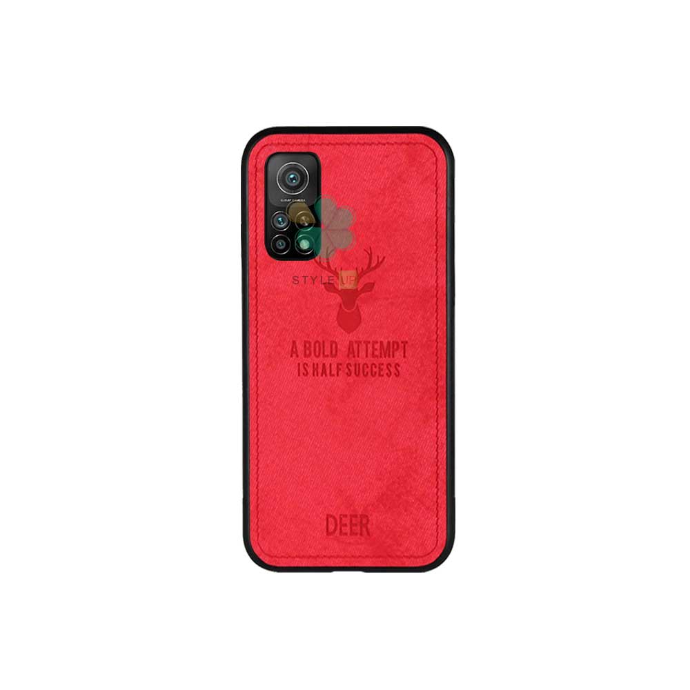 خرید قاب گوشی شیائومی Xiaomi Mi 10T 5G پارچه ای طرح گوزن رنگ قرمز