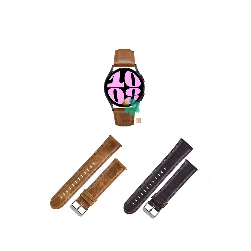 قیمت بند ساعت چرمی Genuine Leather مناسب سامسونگ Galaxy Watch 6 دارای قفل سگکی 