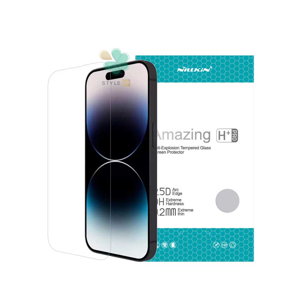 مشخصات محافظ صفحه نمایش H+ Pro برند نیلکین مناسب گوشی اپل ایفون 15 پلاس شفاف و مقاوم