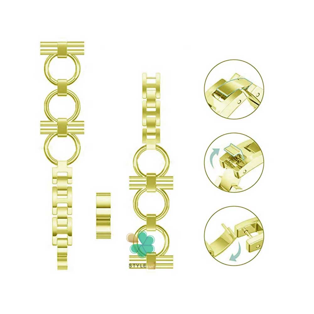 قیمت و خرید بند استیل Vintage برای سامسونگ Galaxy Watch 6 رنگ طلایی دارای قطعه‌های قابل جدا کردن