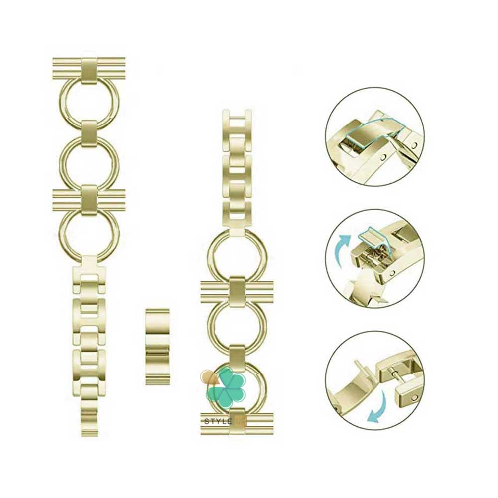 مشخصات و خرید بند ساعت فلزی Vintage برای آمازفیت Neo رنگ طلایی مات با قابلیت تنظیم طول بند