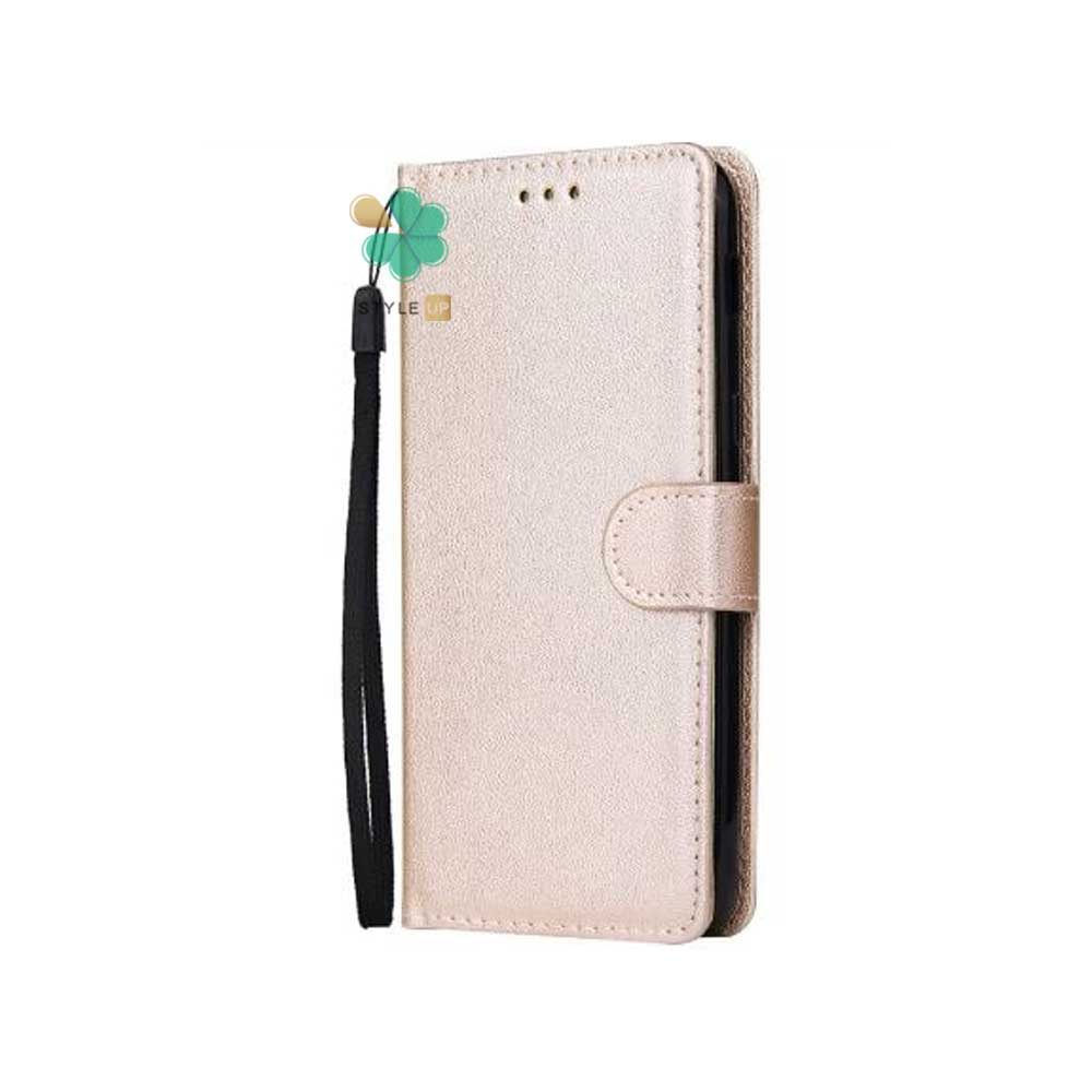 خرید کیف کلاسوری چرمی مدل ایمپریال قفل دار مناسب شیائومی Redmi Note 12S رنگ طلایی عدم آسیب به بدنه و نمایشگر