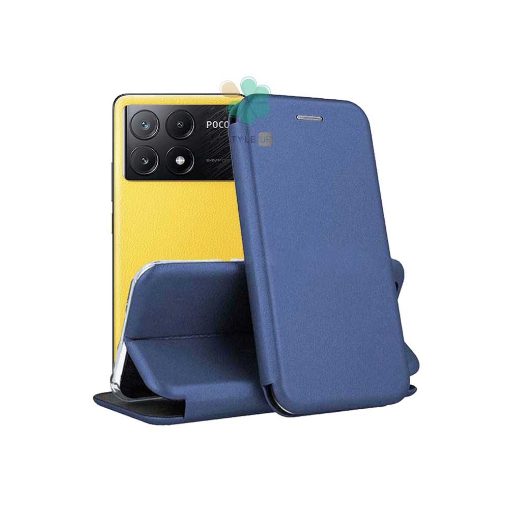 قیمت کیف محافظ چرمی کلاسوری ویژه گوشی شیائومی Poco X6 Pro با رنگ آبی